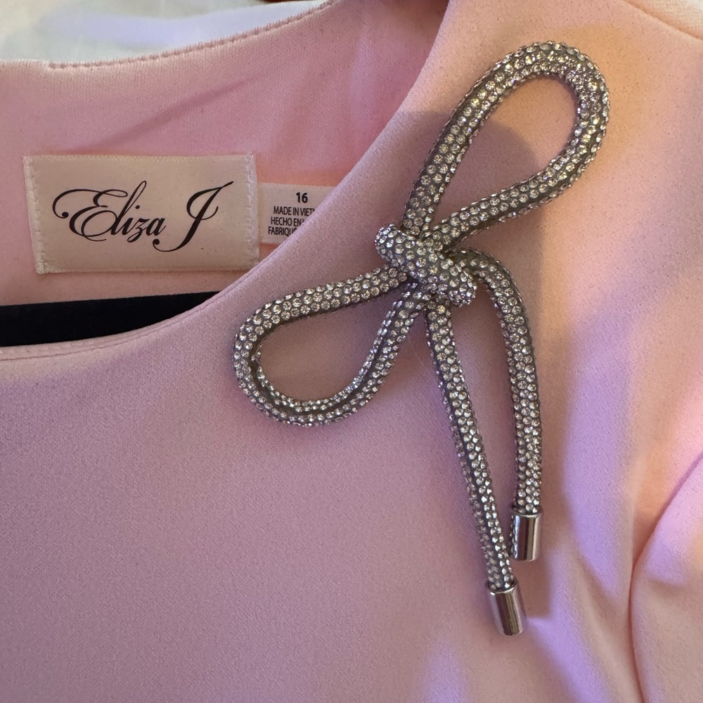 Eliza J Blush Dress with Rhinestone Bow Accent
